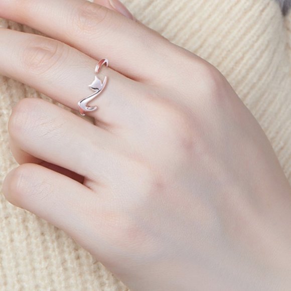 A Cute Cat Wrap ring Adjustable 925 Sterling Silver Ring Best Seller GIFT Kitten - Picture 2 of 7